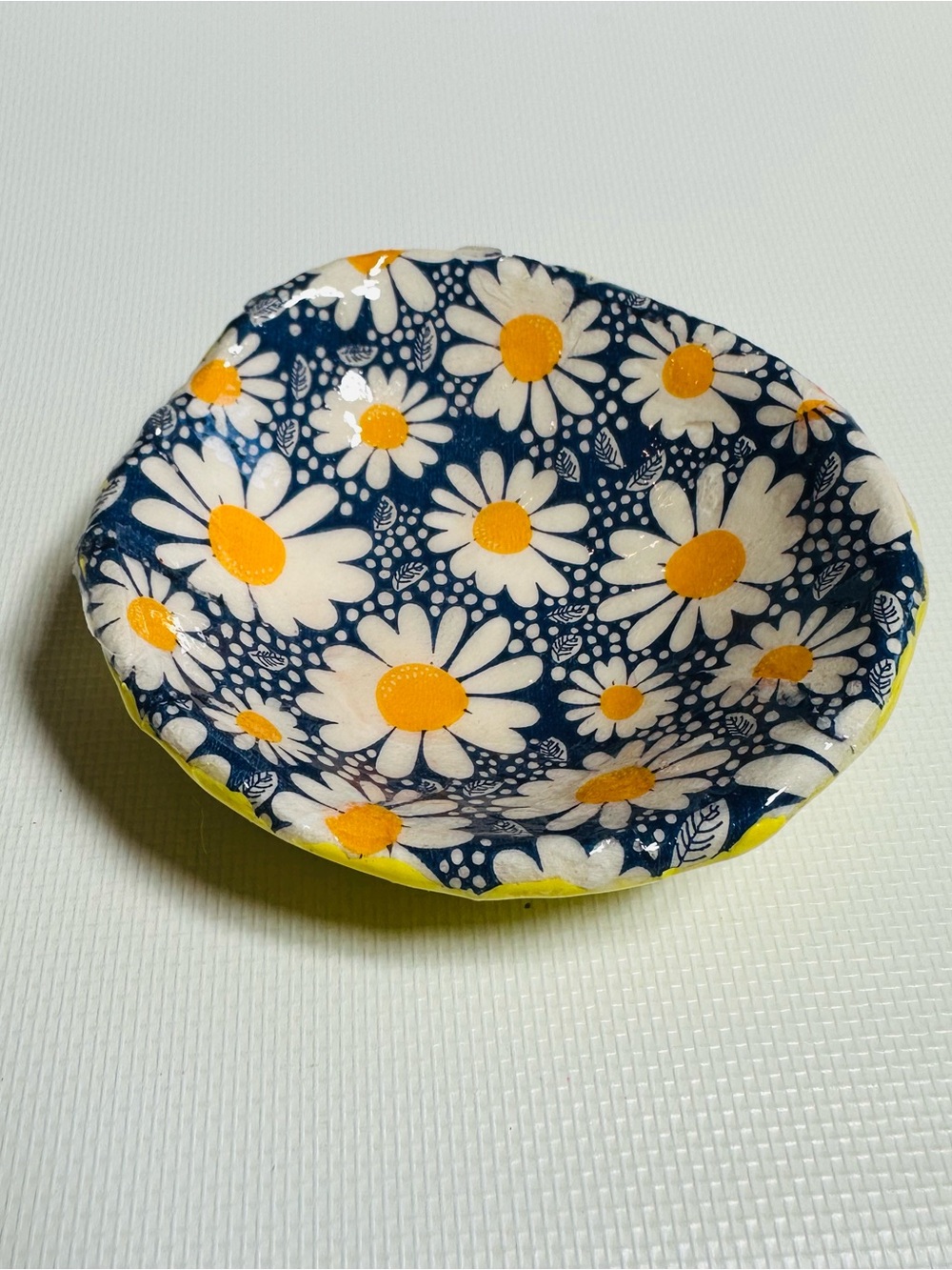 Handcrafted Daisy Clay Decoupage Trinket Dish